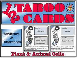 Plant and Animal Cells - Structure and Differences 12 Taboo cards KS3