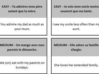 AQA GCSE French – 1.2F - 3 in 1 Grammar Translation Activities