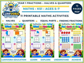 Year 1 Fractions Worksheets – Halves & Quarters | KS1 Maths