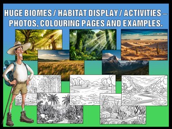NEW Habitats and Biomes - Colouring Pages and example places - Powerpoint and A4 printable Pages