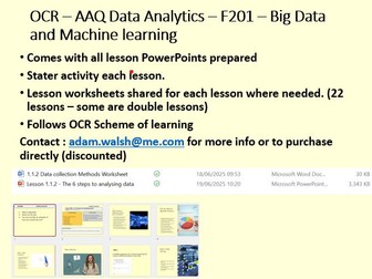 AAQ OCR Data Analytics F201 - Big Data and Machine learning - Complete Lessons Bundle
