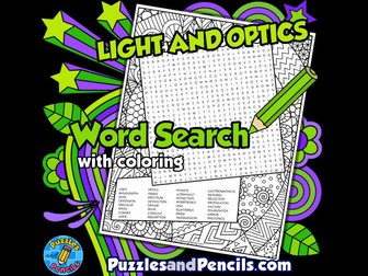 Light and Optics Word Search Puzzle Activity Page with Colouring | Physics