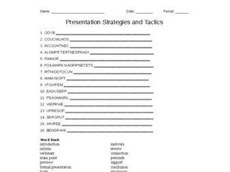 "Presentation Strategies" Word Scramble for an Ag. Communications Course
