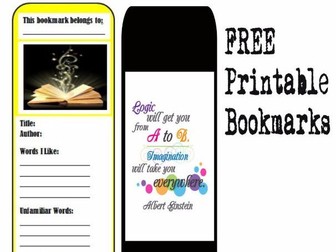 FREE Printable Vocabulary Bookmark with Inspirational Quotes