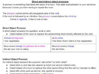 French GCSE Notes: Direct and indirect object pronouns