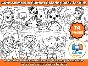 Cute Animals in Clothes Coloring Book for Kids