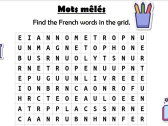 Year 7 French pencil case wordsearch