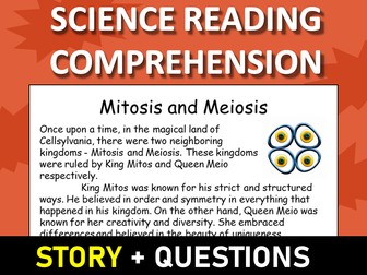 Mitosis and Meiosis Reading Science Story Comprehension Questions Worksheet