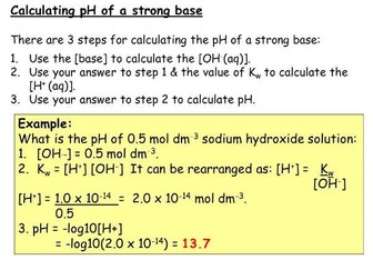 AQA Year 2: Kw, pH of strong bases and weak acids (lesson 2)