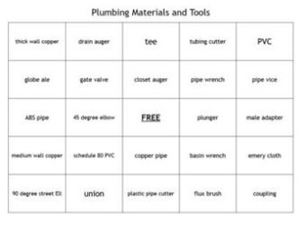 "Plumbing Materials and Tools" Bingo set for an Agriculture Construction Course