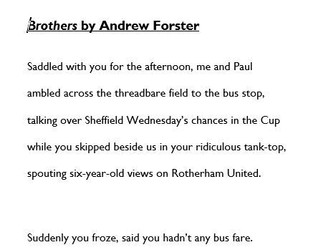 Brothers by Andrew Forster KS3 Poetry Comprehension