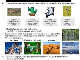 Adaptation KS3 Science WHOLE LESSON RESOURCE