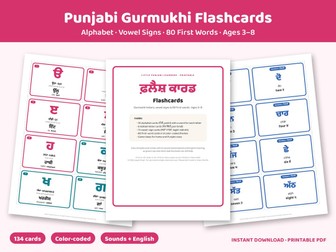 Punjabi Gurmukhi Flashcards Printable