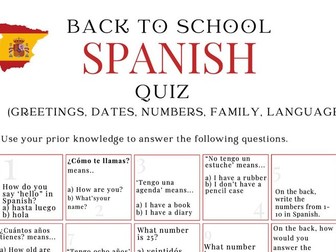 Back to School Spanish Quiz (Year 9)