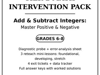 Tier 2 Math Intervention: Add & Subtract Integers, Grades 6-8 | RTI MTSS