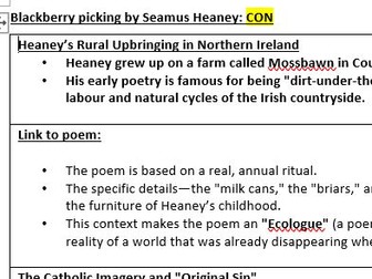 WJEC Poetry 2027 Blackberry Picking Historical Context revision sheet