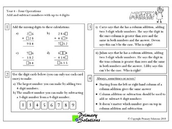 Mastery  Maths - Year 4 Reasoning - Four Operations