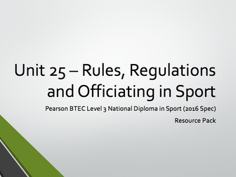 BTEC Level 3 - Unit 25 - Rules, Regulations and Officiating in Sport Resource Pack (Aims A, B & C)