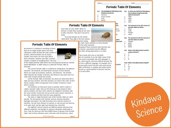 Periodic Table Of Elements Reading Comprehension Passage and Questions - PDF