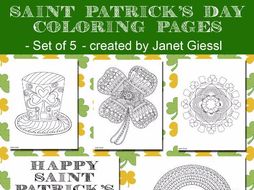 Saint Patrick's Day Coloring Pages - Set of 5