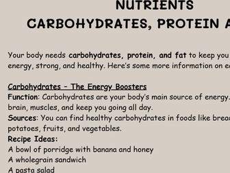 Nutrients (Macro) Literacy activity