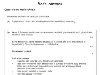 AQA GCSE Biology Heart Valve Leak Model answers