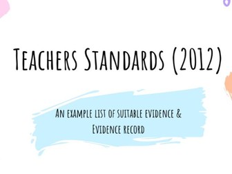 Teachers Standards Evidence Examples and Record for ITT & NQT
