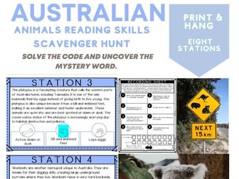 Australian Animals Passage Codebreaker Scavenger Hunt - 8 Reading Stations