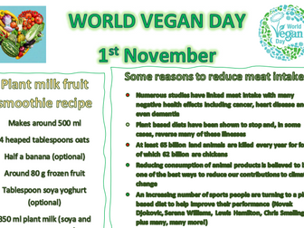 Lesson made for World Vegan Day (Nov 1st)
