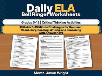 ELA Bell Ringer Worksheets | KS3–KS5 Literacy & Critical Thinking