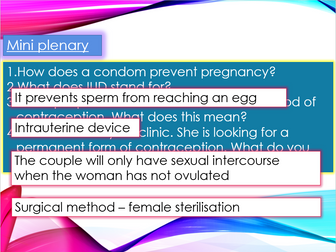 Contraception lesson GCSE Biology