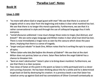 'Paradise Lost' Books IX and X Detailed Revision Notes
