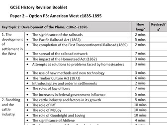 Edexcel American West Key Topic 2 Revision Booklet