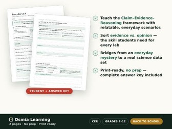 CER Practice Worksheet | Everyday Science + Answer Key