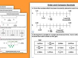 Ordering decimals homework year 5