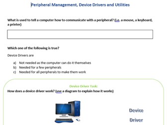 Peripheral Management, Drivers and Utilities Worksheet