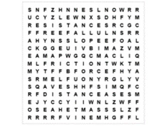 Forces and friction wordsearch