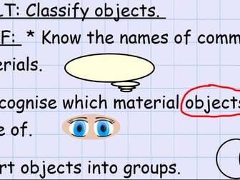 Year 1 Science classifying materials lesson