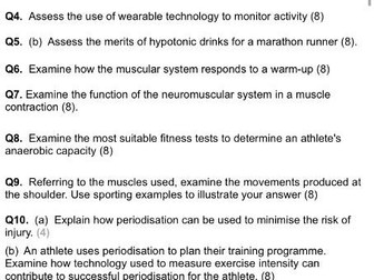 Edexcel A level PE Exam Questions with Mark Schemes