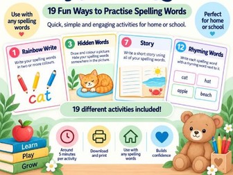 Spelling Activities for Kids | Printable Spelling Practice Menu | KS1 & KS2