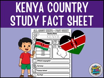 Kenya Printable Worksheets Map and Flag Country Study Research Project.