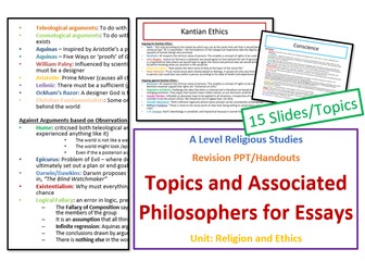 A Level Religious Studies Revision: Topics and Associated Philosophers/Thinkers for Ethics