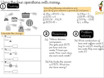Money- Using the four operations with money .”
