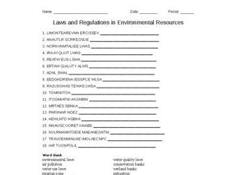 Laws and Regulations in Environmental Resources Word Scramble