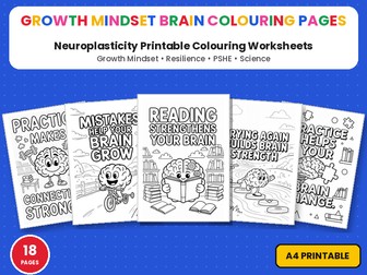 Growth Mindset Brain Colouring Pages | Neuroplasticity Printable Colouring Page Worksheets | PSHE