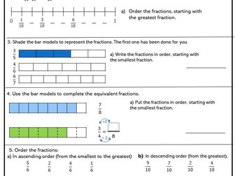 Foundation worksheet Year 5 Order fractions with answer sheets