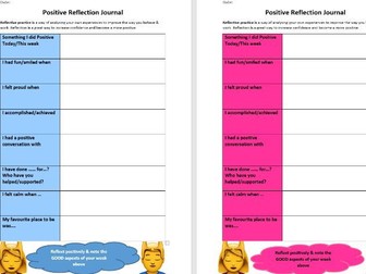 Positive Reflection Journal Worksheets - Social & Emotional Literacy & Well-being - Writing Skills