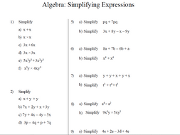 gcse maths algebra worksheets simplifying expressions by gcse maths algebra worksheets simplifying expressions