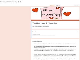 Google Classroom Forms Quiz Reading Comprehension - St. Valentine's Day Celebration