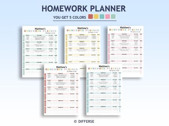 Homeschool Homework Planner | Homework Chart | Homework tracker | Homework Log